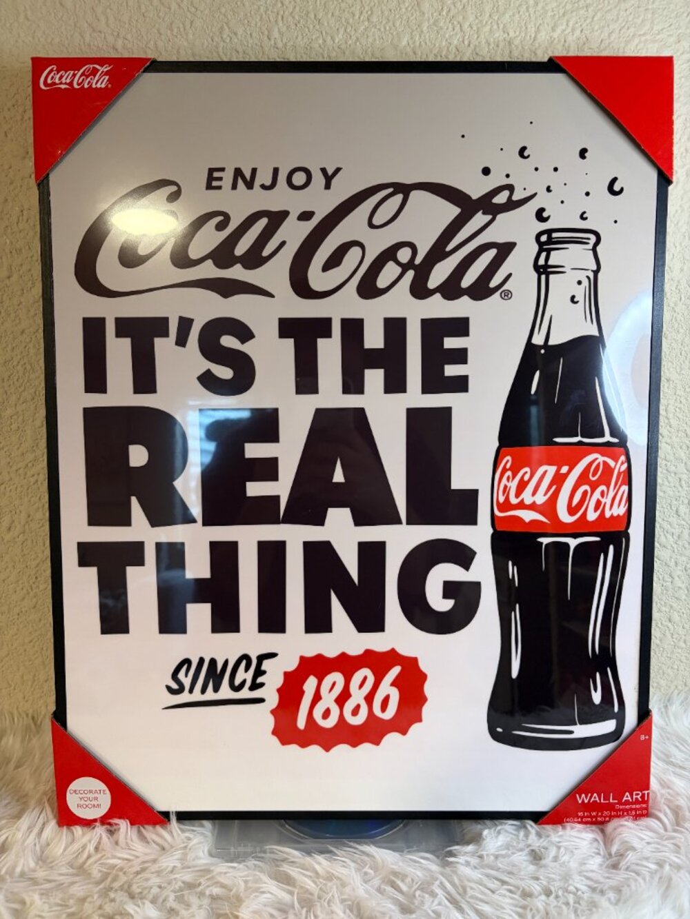 Coca-Cola It's The Real Thing Since 1886 Bottle Canvas Wall Art 16x20 NWT